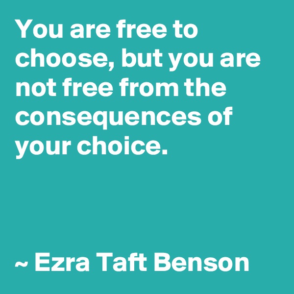 You are free to choose, but you are not free from the consequences of your choice.



~ Ezra Taft Benson