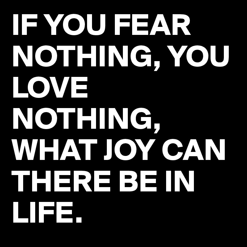 IF YOU FEAR NOTHING, YOU LOVE NOTHING,
WHAT JOY CAN THERE BE IN LIFE.