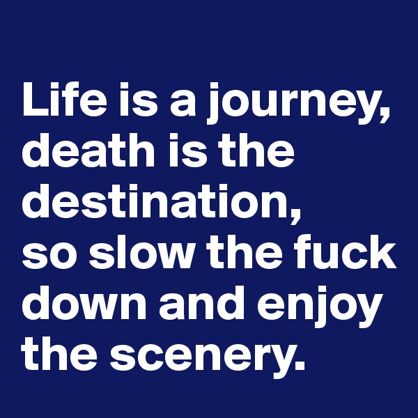 
Life is a journey, death is the destination, 
so slow the fuck down and enjoy the scenery. 