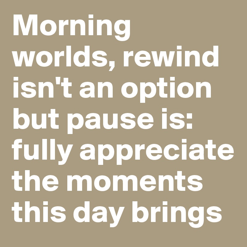 Morning worlds, rewind isn't an option but pause is: fully appreciate the moments this day brings 