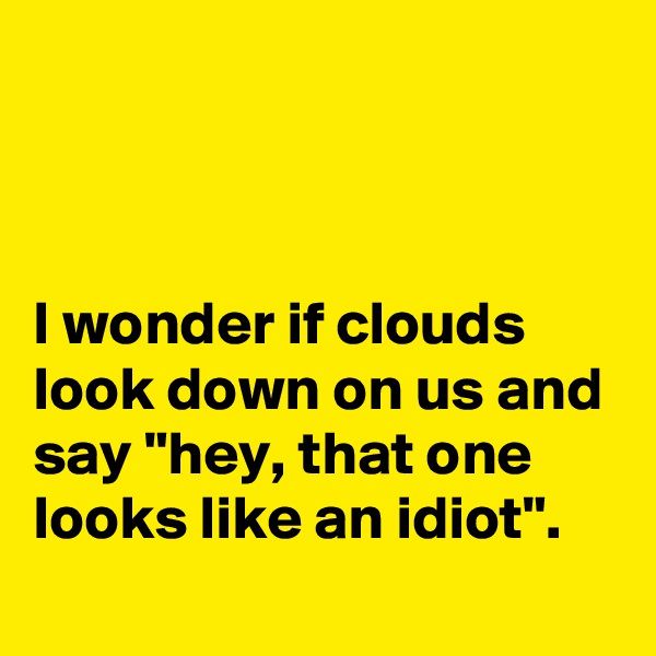 



I wonder if clouds look down on us and say "hey, that one looks like an idiot".