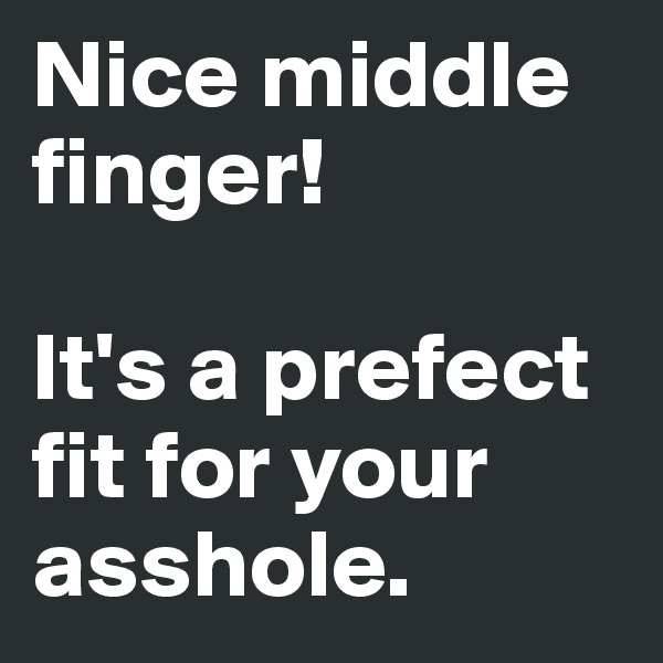 Nice middle finger!

It's a prefect fit for your asshole.
