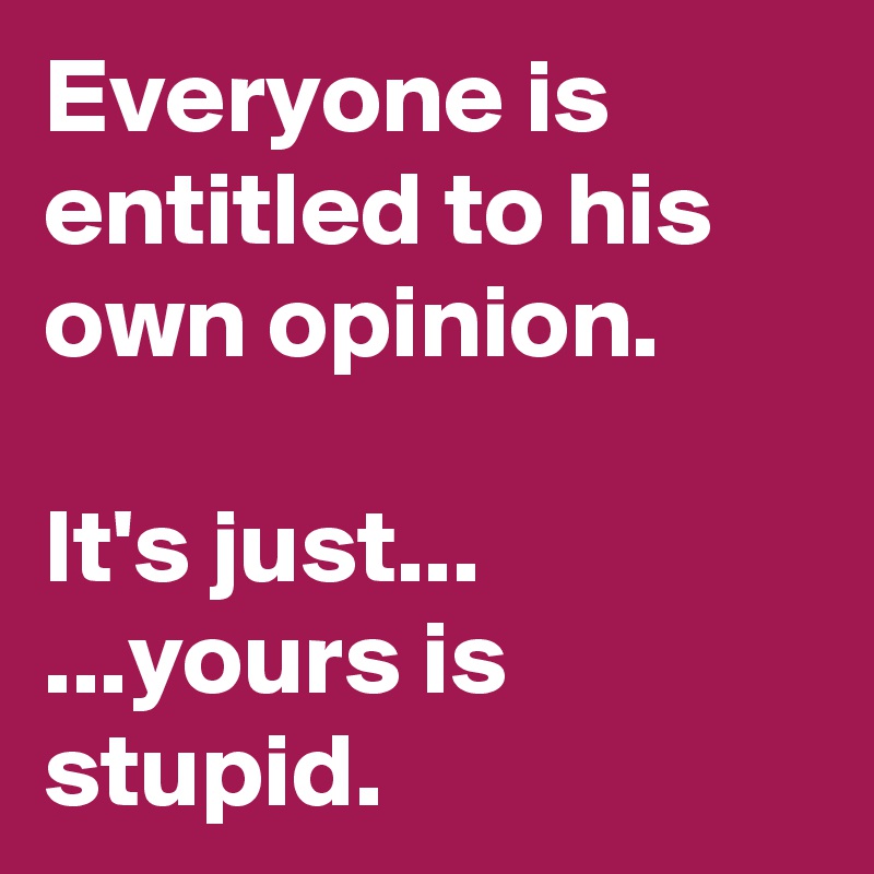 Everyone is entitled to his own opinion.

It's just...
...yours is stupid.