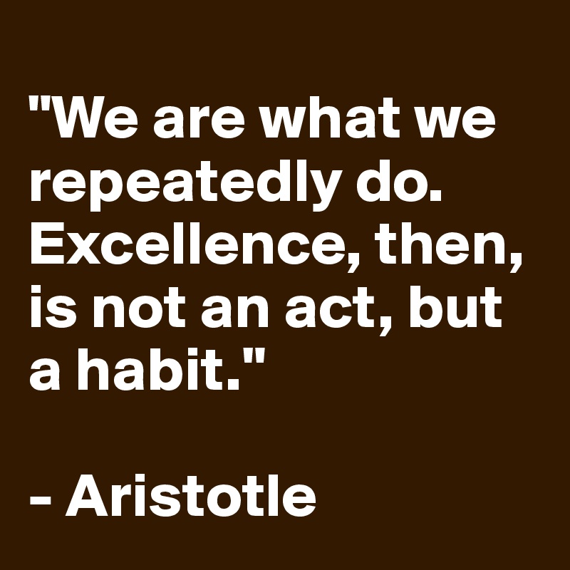 
"We are what we repeatedly do. Excellence, then, is not an act, but a habit." 

- Aristotle 