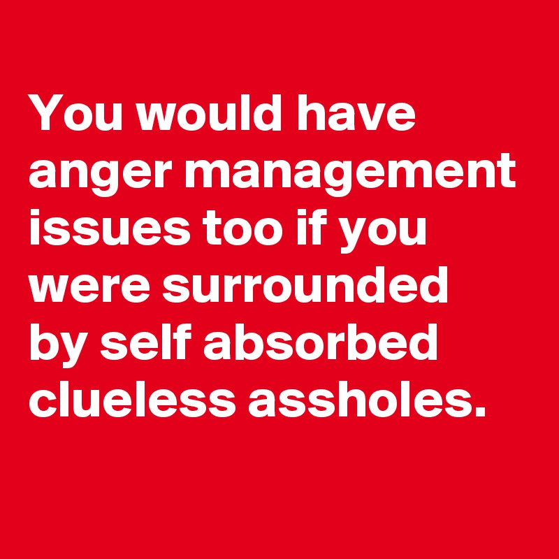 
You would have anger management issues too if you were surrounded by self absorbed clueless assholes.
