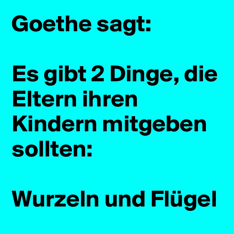 Goethe sagt:

Es gibt 2 Dinge, die Eltern ihren Kindern mitgeben sollten: 

Wurzeln und Flügel