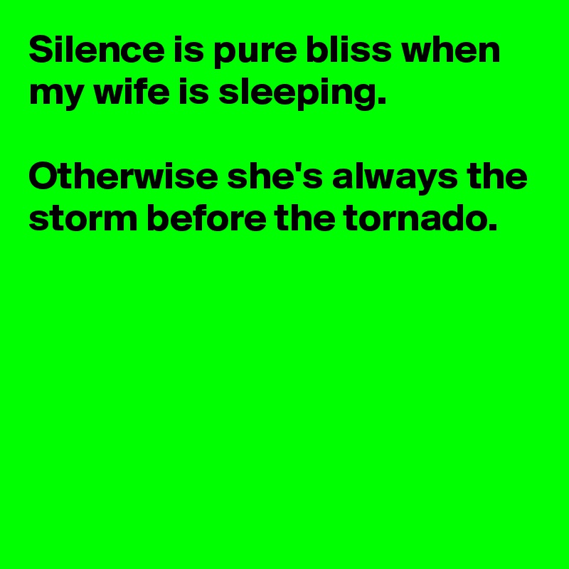 Silence is pure bliss when my wife is sleeping.

Otherwise she's always the storm before the tornado.





