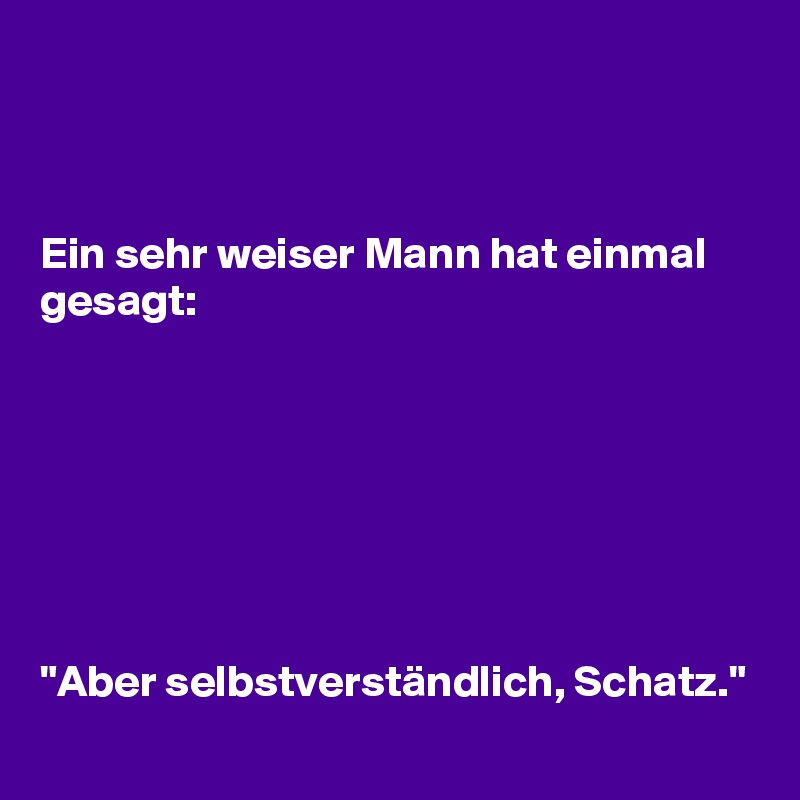 



Ein sehr weiser Mann hat einmal gesagt:







"Aber selbstverständlich, Schatz."