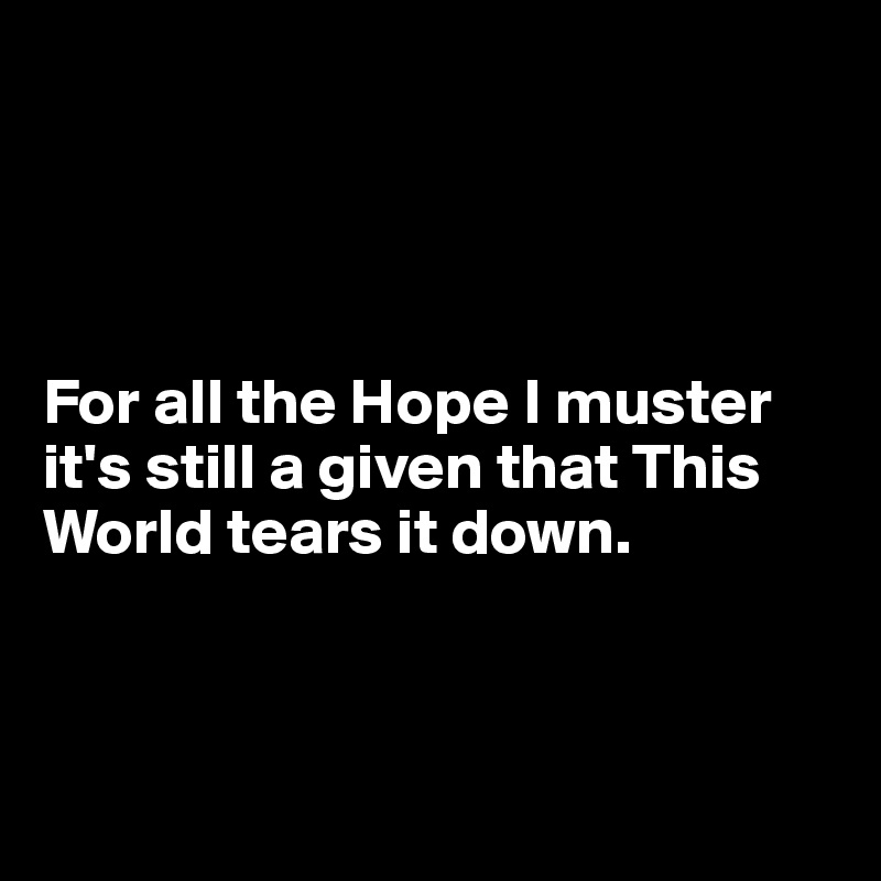 




For all the Hope I muster it's still a given that This World tears it down.



