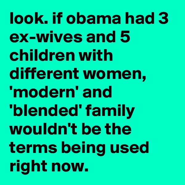 look. if obama had 3 ex-wives and 5 children with different women, 'modern' and 'blended' family wouldn't be the terms being used right now.