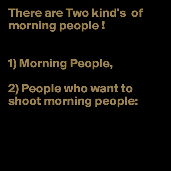 There are Two kind's  of morning people !


1) Morning People, 

2) People who want to shoot morning people:



