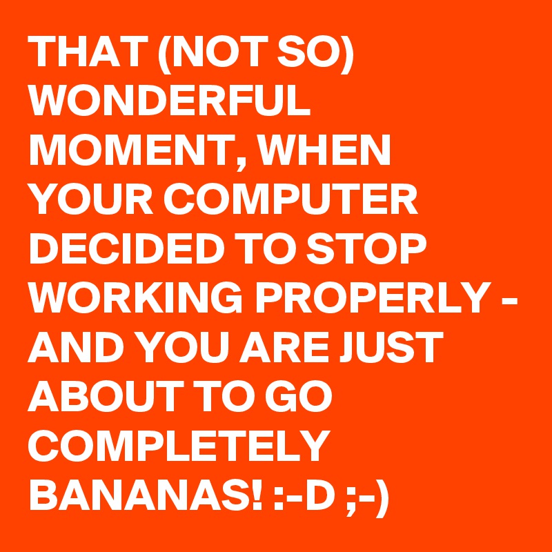THAT (NOT SO) WONDERFUL MOMENT, WHEN YOUR COMPUTER DECIDED TO STOP WORKING PROPERLY - AND YOU ARE JUST ABOUT TO GO COMPLETELY BANANAS! :-D ;-)