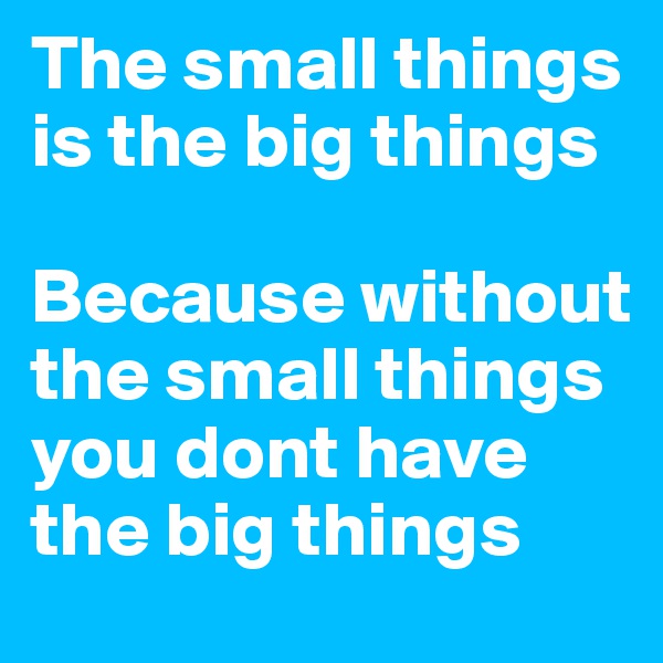 The small things is the big things 

Because without the small things you dont have the big things