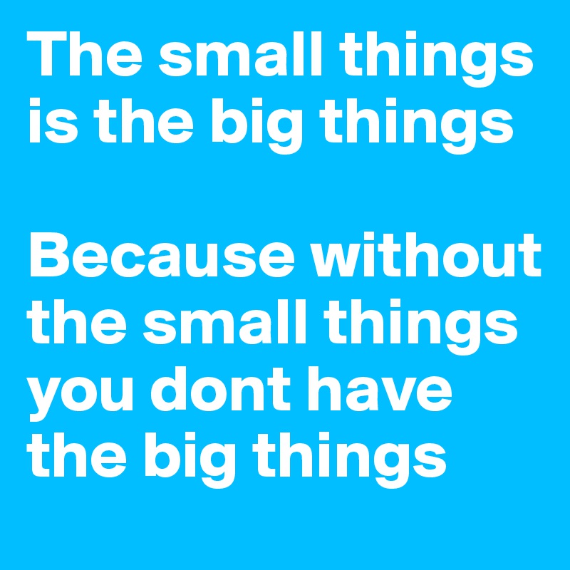 The small things is the big things 

Because without the small things you dont have the big things