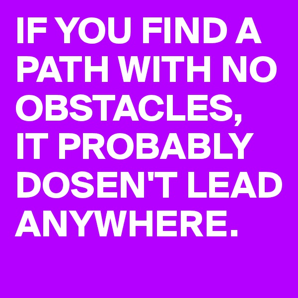 IF YOU FIND A PATH WITH NO OBSTACLES,
IT PROBABLY DOSEN'T LEAD ANYWHERE.