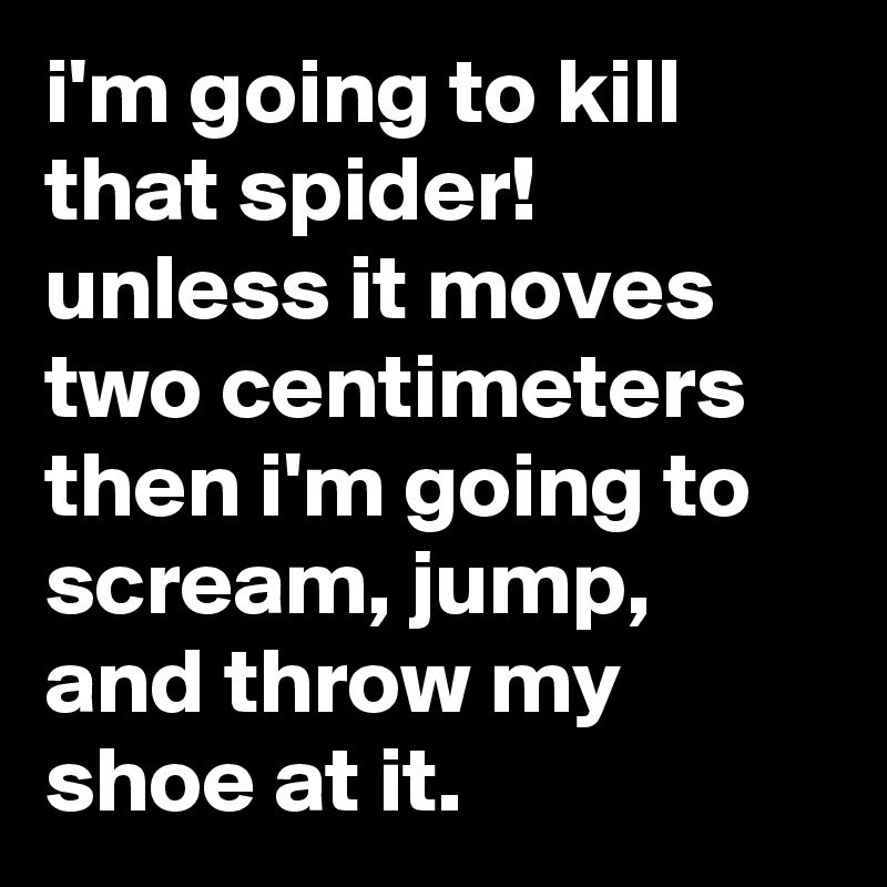 i'm going to kill that spider! unless it moves two centimeters then i'm going to scream, jump, and throw my shoe at it.