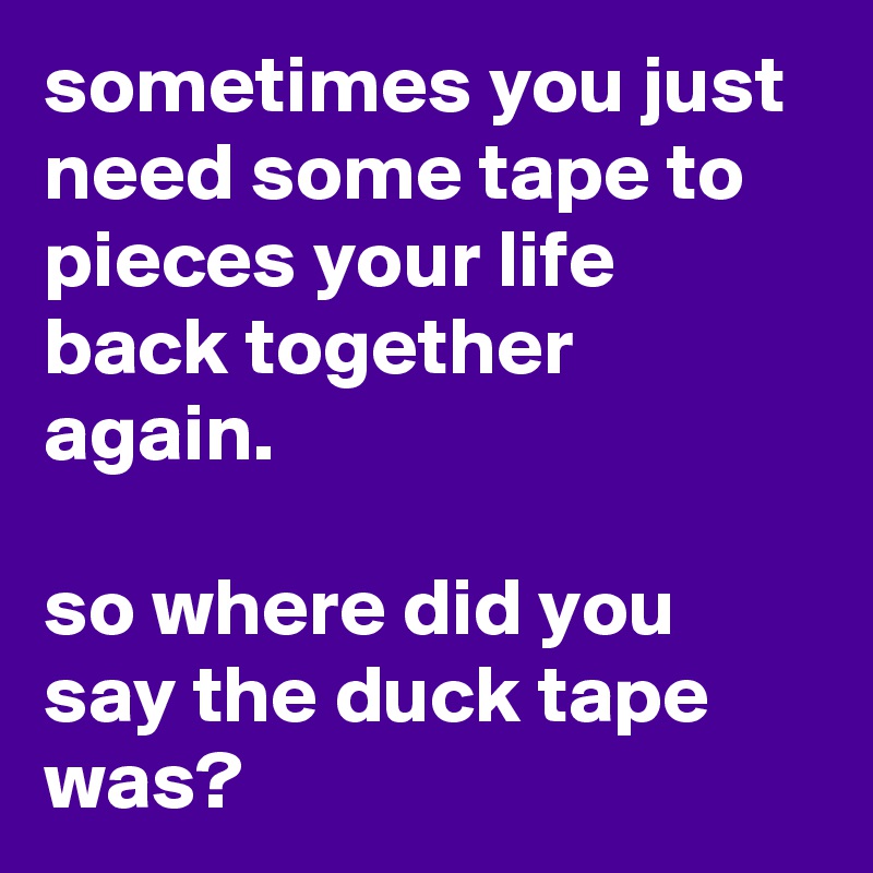 sometimes you just need some tape to pieces your life back together again.

so where did you say the duck tape was?