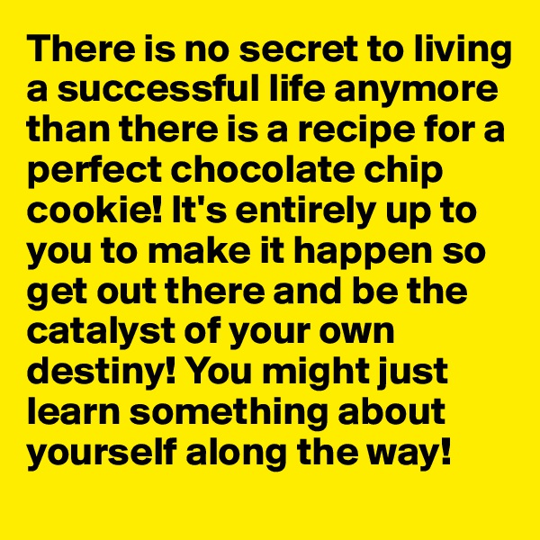 There is no secret to living a successful life anymore than there is a recipe for a perfect chocolate chip cookie! It's entirely up to you to make it happen so get out there and be the catalyst of your own destiny! You might just learn something about yourself along the way!