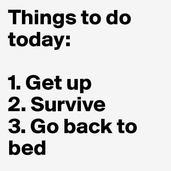 Things to do today:

1. Get up
2. Survive
3. Go back to bed