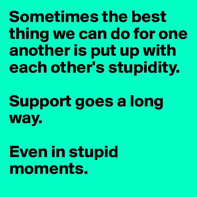 Sometimes the best thing we can do for one another is put up with each other's stupidity. 

Support goes a long way. 

Even in stupid moments. 