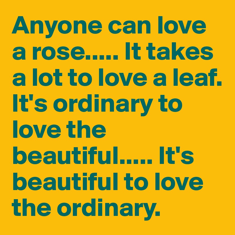 Anyone can love a rose..... It takes a lot to love a leaf.
It's ordinary to love the beautiful..... It's beautiful to love the ordinary.