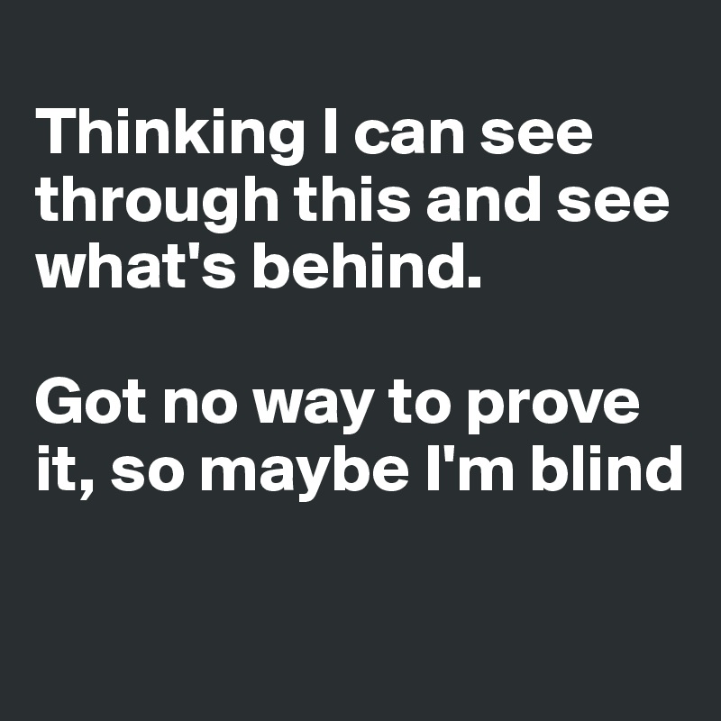 
Thinking I can see through this and see what's behind.

Got no way to prove it, so maybe I'm blind

