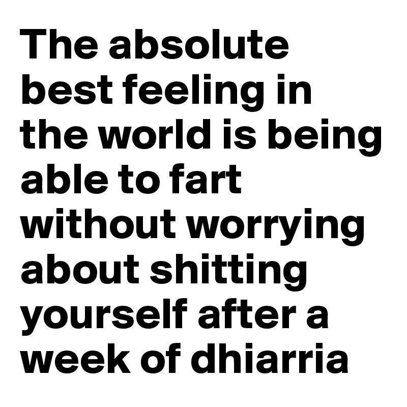 The absolute best feeling in the world is being able to fart without worrying about shitting yourself after a week of dhiarria