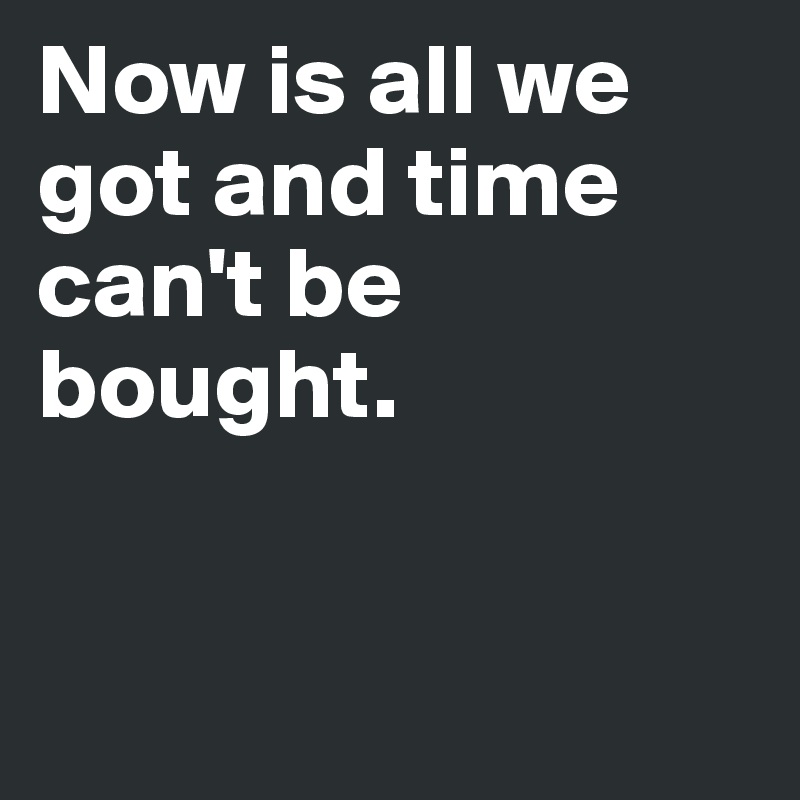 Now is all we got and time can't be bought.


