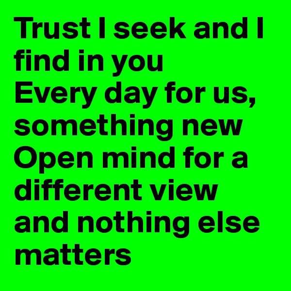 Trust I seek and I find in you 
Every day for us, something new 
Open mind for a different view 
and nothing else matters
