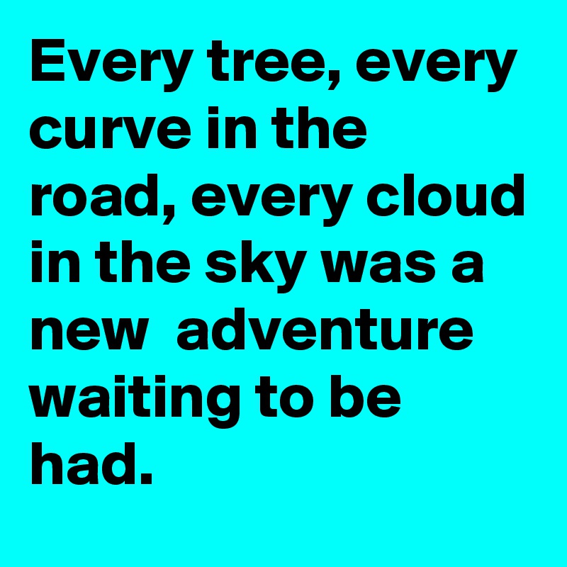 Every tree, every curve in the road, every cloud in the sky was a new  adventure waiting to be had.