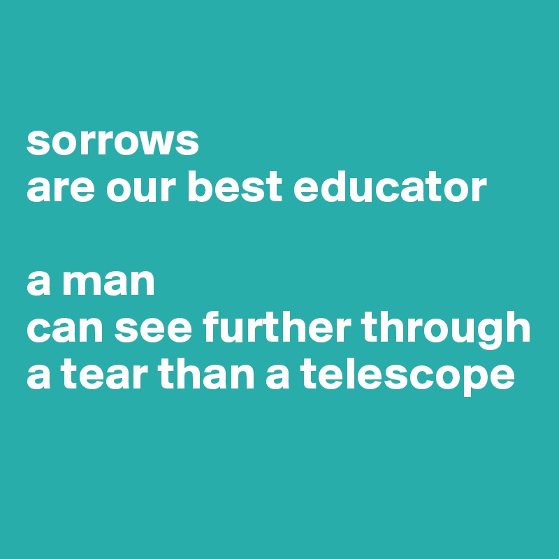 

sorrows 
are our best educator

a man 
can see further through a tear than a telescope

