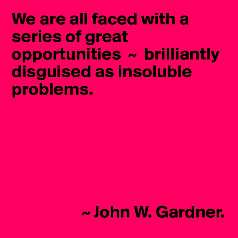 We are all faced with a series of great opportunities  ~  brilliantly disguised as insoluble problems.






                    ~ John W. Gardner.