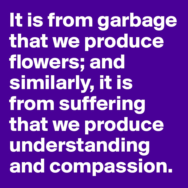 It is from garbage that we produce flowers; and similarly, it is from suffering that we produce understanding and compassion.