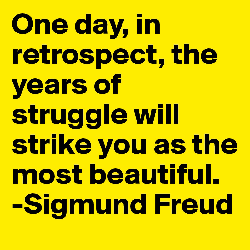 One day, in retrospect, the years of struggle will strike you as the most beautiful.
-Sigmund Freud 