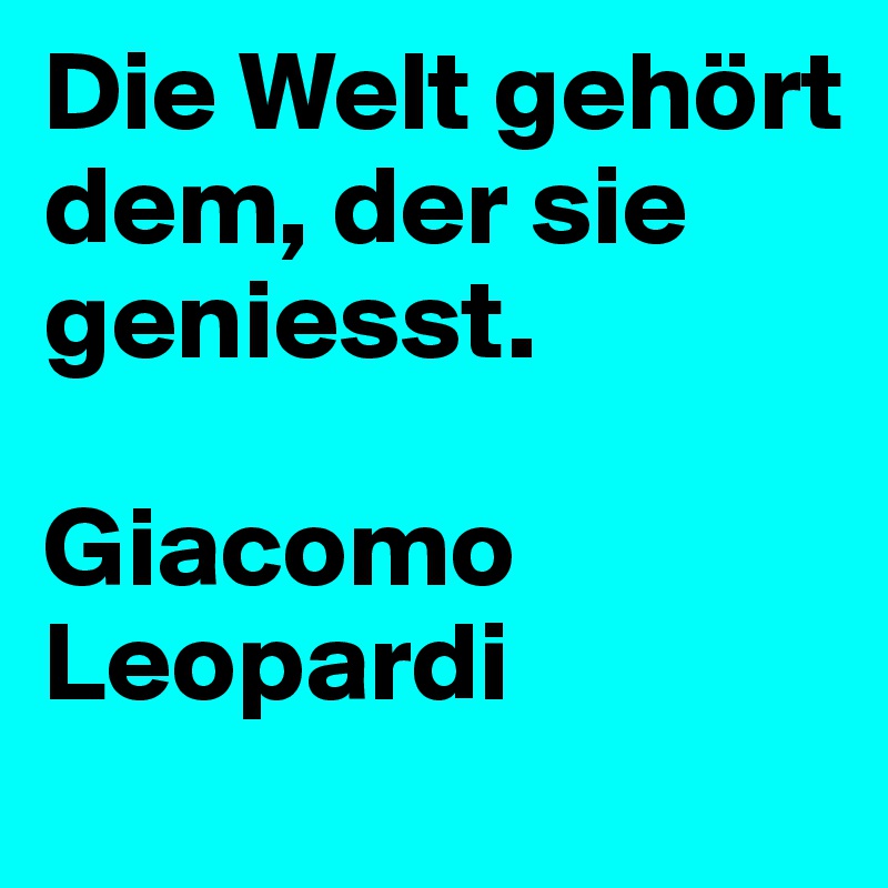 Die Welt gehört dem, der sie geniesst. 

Giacomo Leopardi