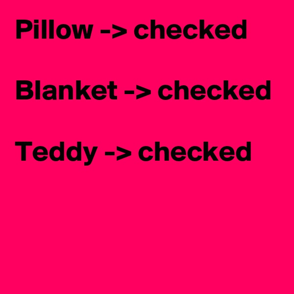 Pillow -> checked

Blanket -> checked

Teddy -> checked


