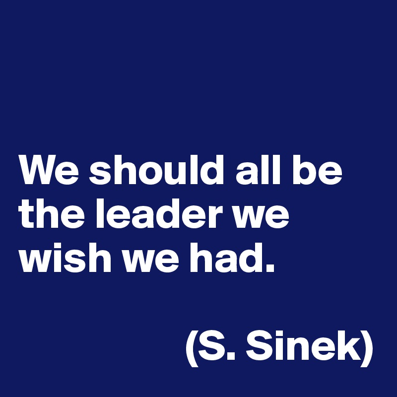 


We should all be the leader we wish we had. 

                   (S. Sinek)