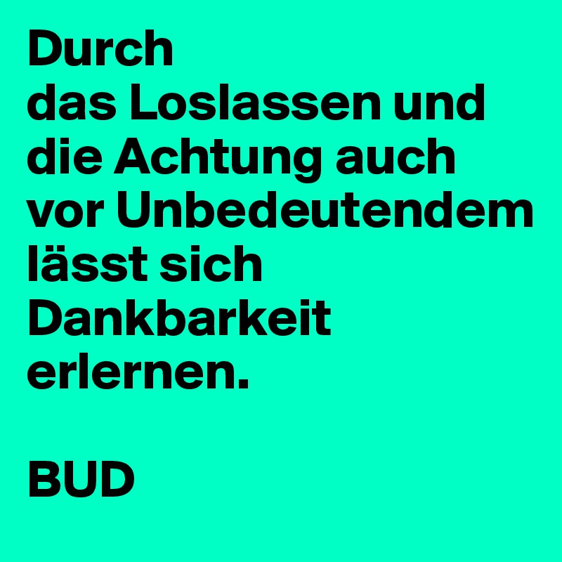 Durch
das Loslassen und
die Achtung auch
vor Unbedeutendem lässt sich Dankbarkeit erlernen.

BUD