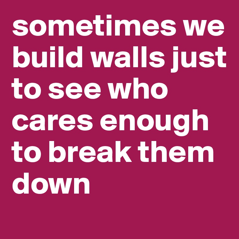 sometimes we build walls just to see who cares enough to break them down