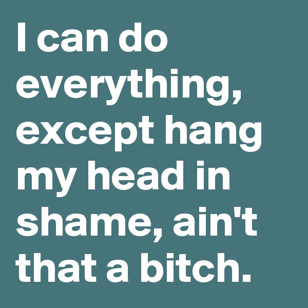 I can do everything, except hang my head in shame, ain't that a bitch.