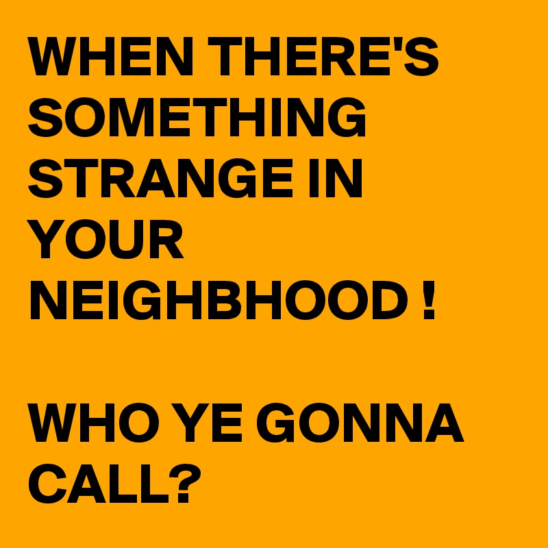 WHEN THERE'S SOMETHING STRANGE IN YOUR NEIGHBHOOD !

WHO YE GONNA CALL?