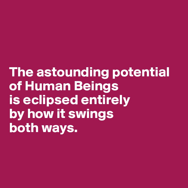



The astounding potential of Human Beings 
is eclipsed entirely 
by how it swings 
both ways.


