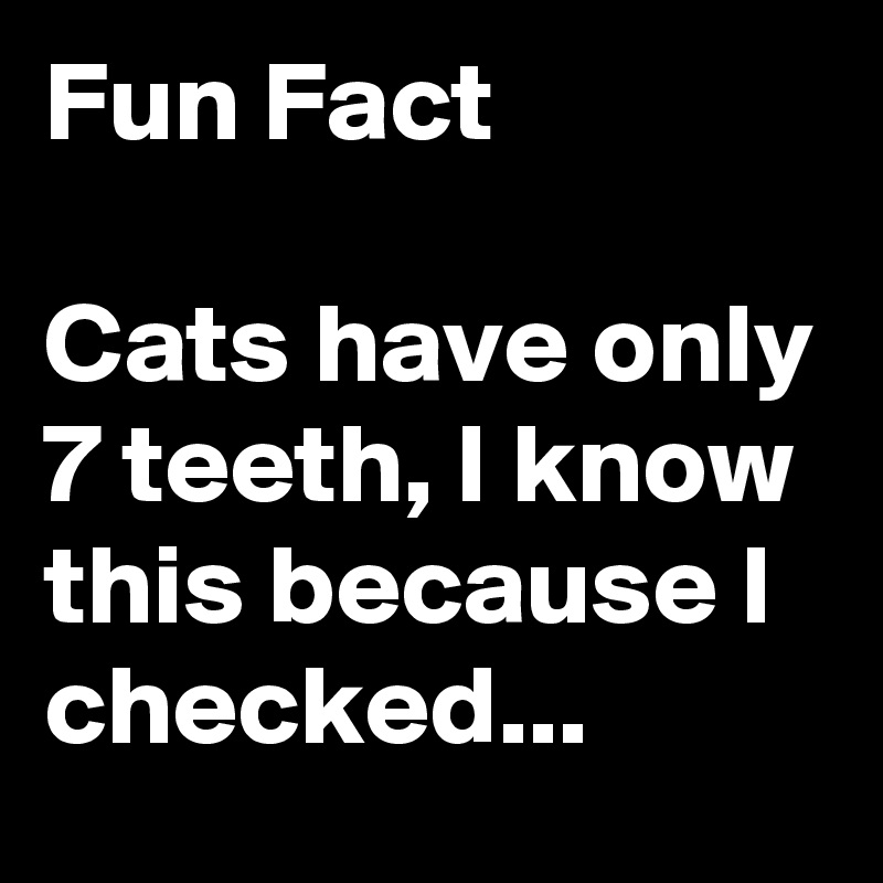 Fun Fact

Cats have only 7 teeth, I know this because I checked...