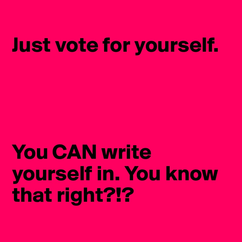 
Just vote for yourself.




You CAN write yourself in. You know that right?!?
