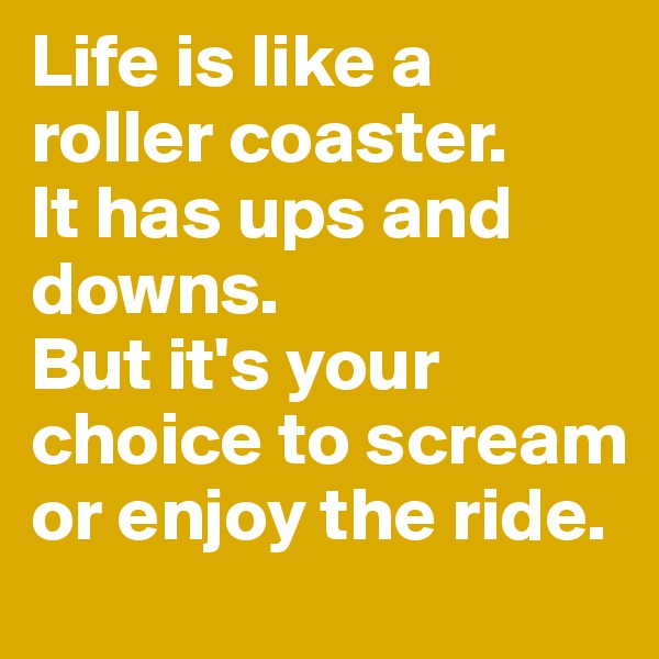 Life is like a roller coaster.
It has ups and downs. 
But it's your choice to scream or enjoy the ride.