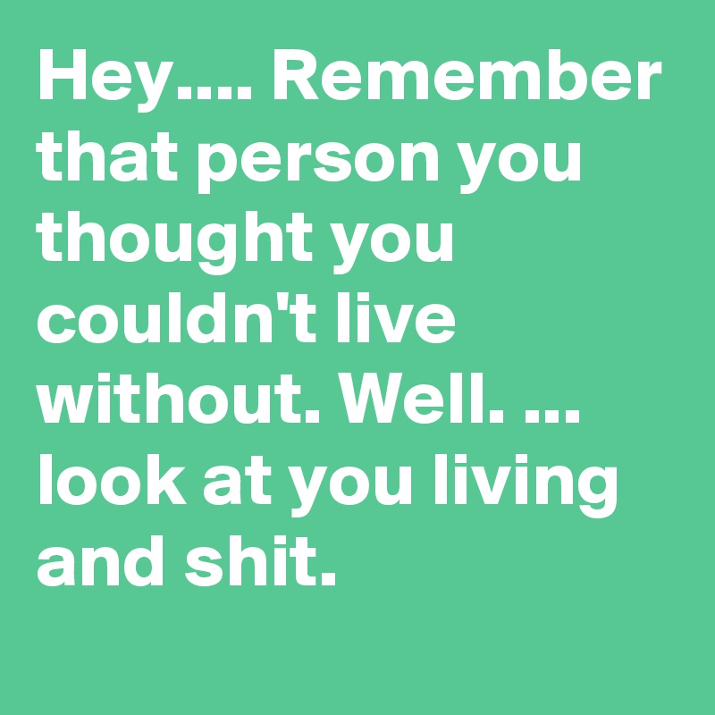 Hey.... Remember that person you thought you couldn't live without. Well. ... look at you living and shit.