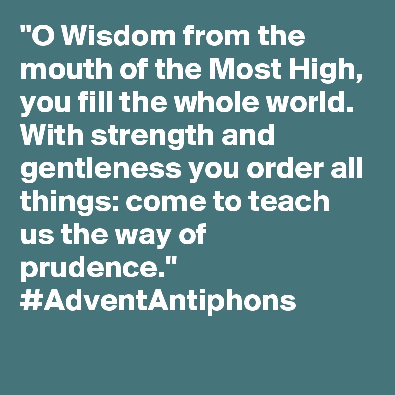 "O Wisdom from the mouth of the Most High, you fill the whole world. With strength and gentleness you order all things: come to teach us the way of prudence." #AdventAntiphons
