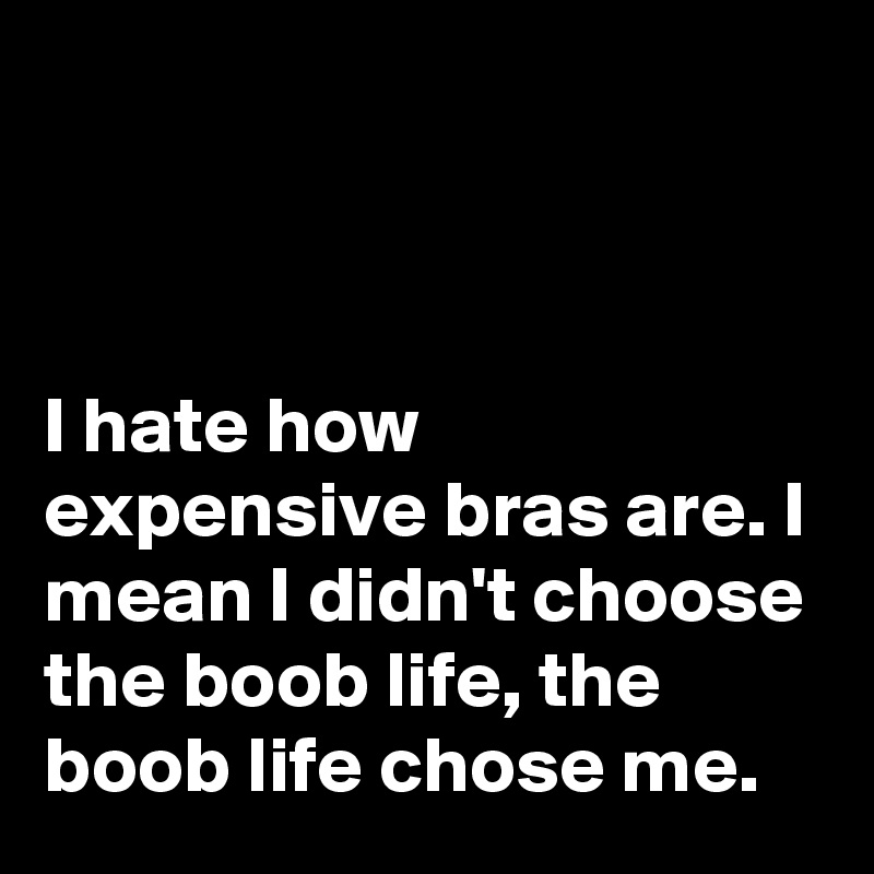 



I hate how expensive bras are. I mean I didn't choose the boob life, the boob life chose me.