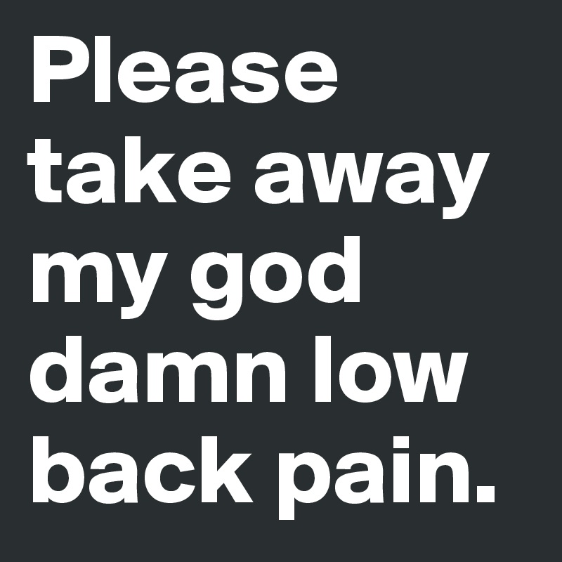 Please take away my god damn low back pain.