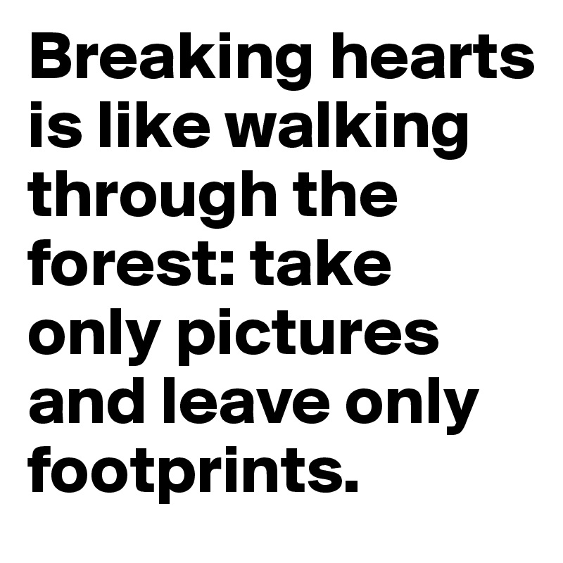 Breaking hearts is like walking through the forest: take only pictures and leave only footprints. 